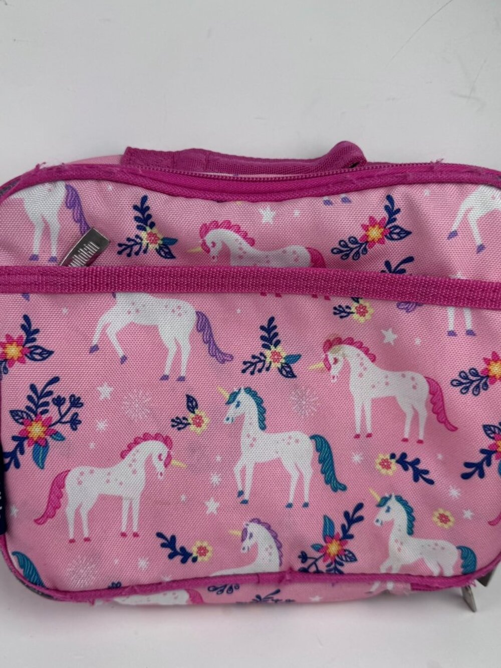 Wildkin Pink Unicorn Insulated Lunch Box Bag Cooler Zipper Pocket 9.5x7" stains